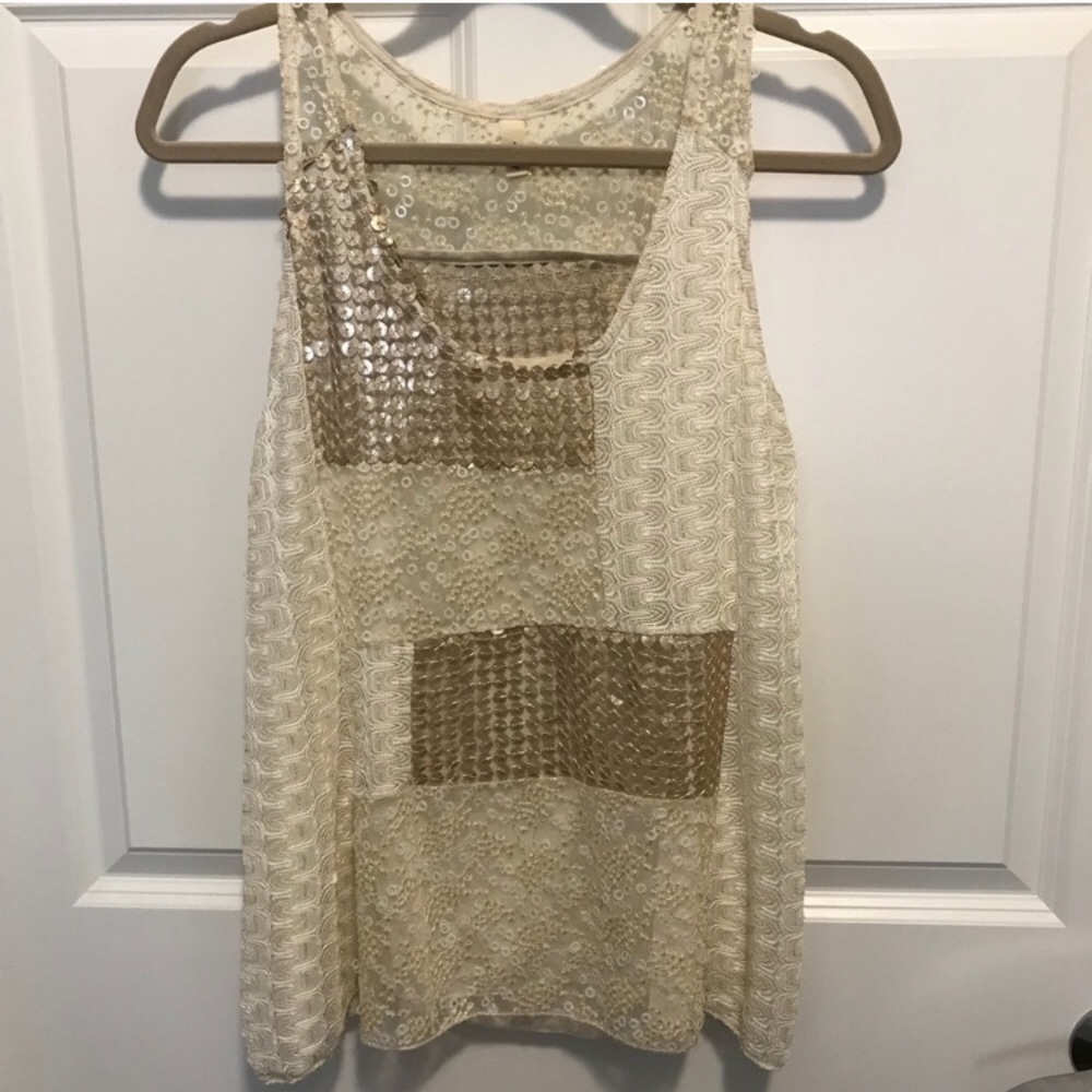 Tiny for Anthropologie Cream & Gold Sequin Tank